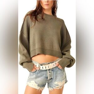 Free People Easy Street Cropped Sweater - dried basil - LARGE